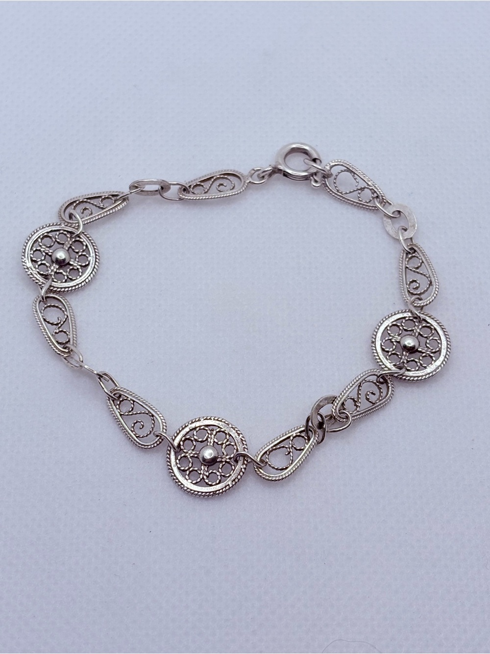 Vintage Sterling Silver 925 Filigree Link Braclet Ornate 7.5” Fancy Design 5.9gm